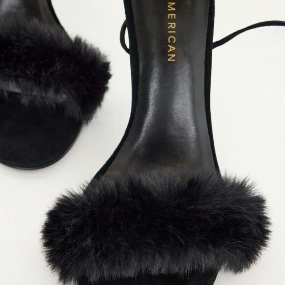 NEW GOOD AMERICAN Fluff Wrap Heeled Sandals for women, in black 7254j2 - Picture 8 of 8